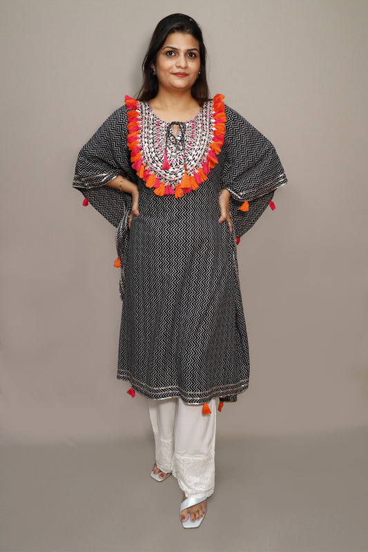 Black and White Tassel Work Kaftan Set #1517