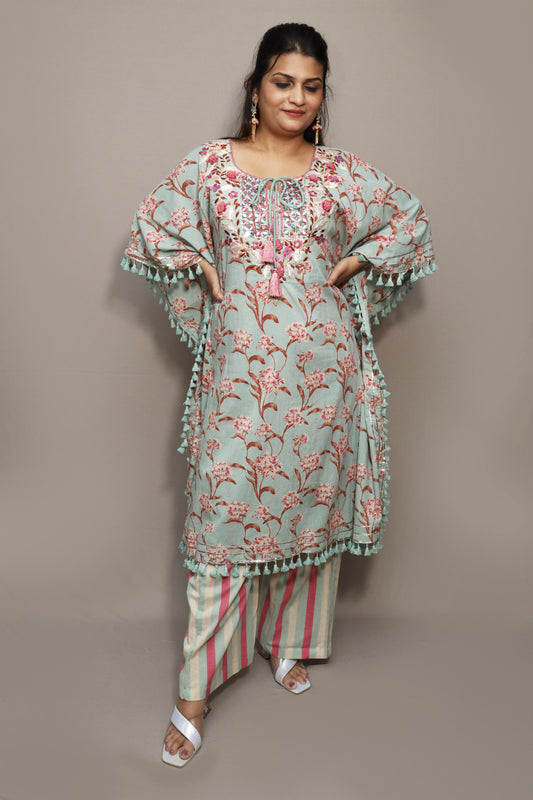 Sea Green and Pink Gotta Work Kaftan Set #1514