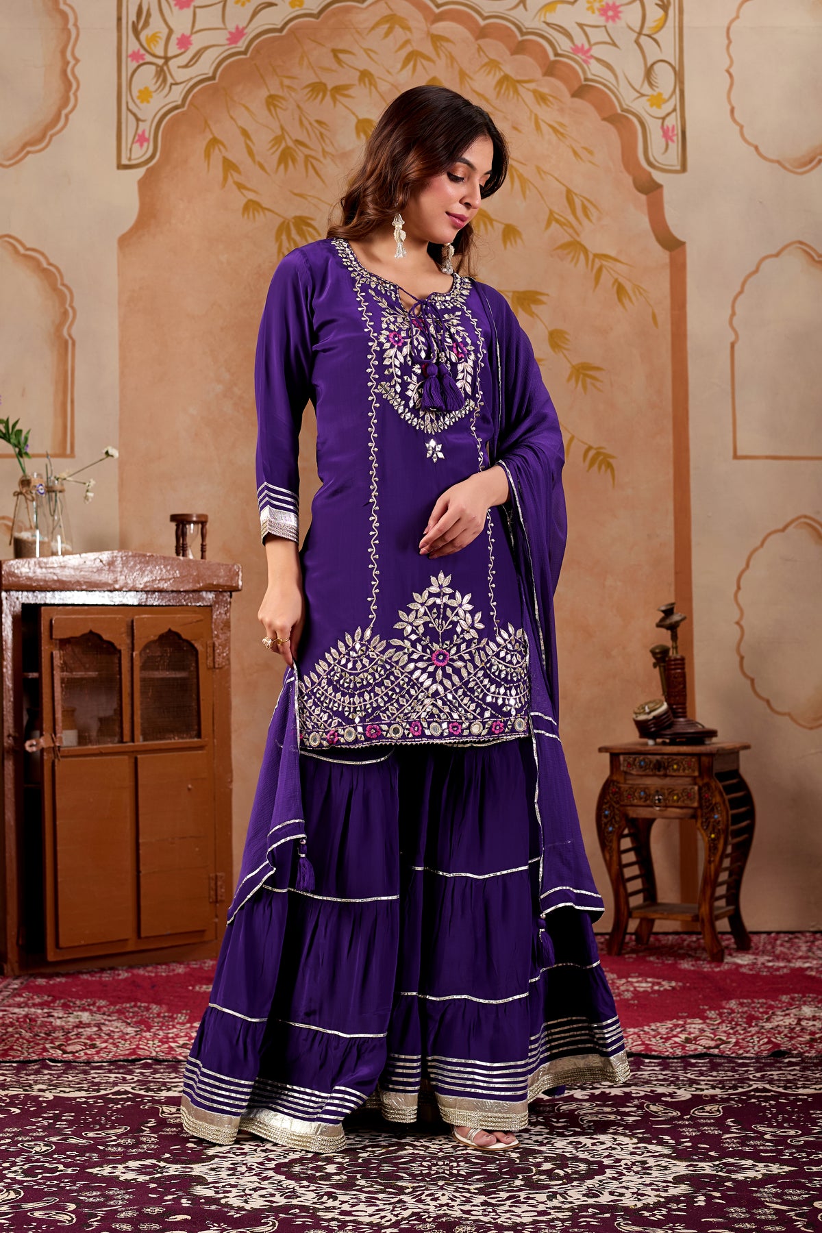 Pure Crepe Purple Sharara #1930