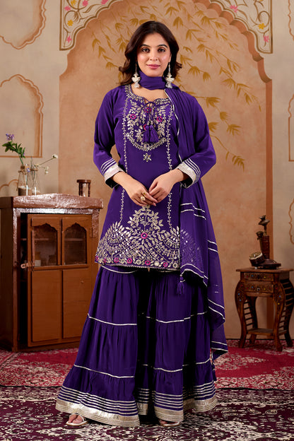 Pure Crepe Purple Sharara #1930