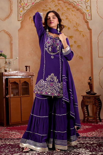Pure Crepe Purple Sharara #1930