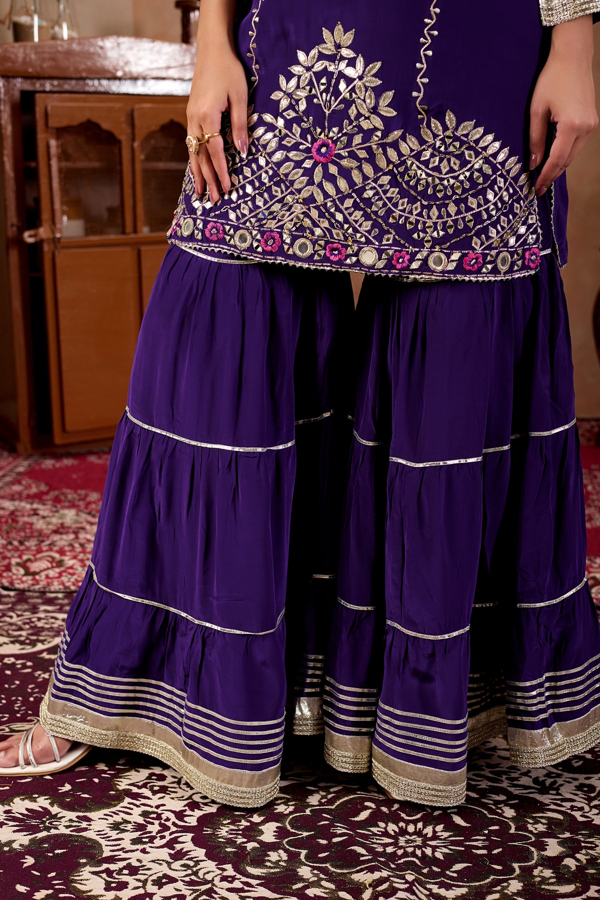 Pure Crepe Purple Sharara #1930