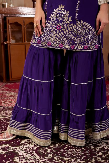 Pure Crepe Purple Sharara #1930