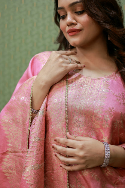 Pink Banarasi Zari Woven Suit Set with Full Dupatta #1621