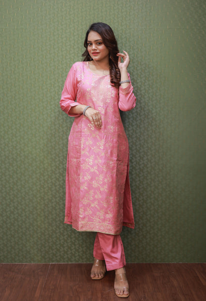 Pink Banarasi Zari Woven Suit Set with Full Dupatta #1621