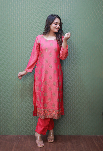 Pink Elegant Tissue Suit Set with Thread & Sequence Work #1640
