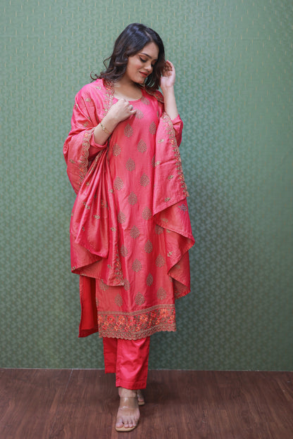 Pink Elegant Tissue Suit Set with Thread & Sequence Work #1640