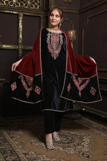 Black & Red Designer Velvet Suit #1743