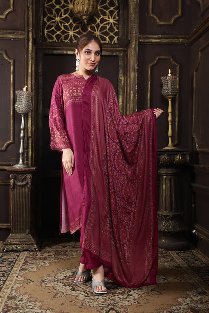 Wine Pure Viscous Pashmina Suit  #1720
