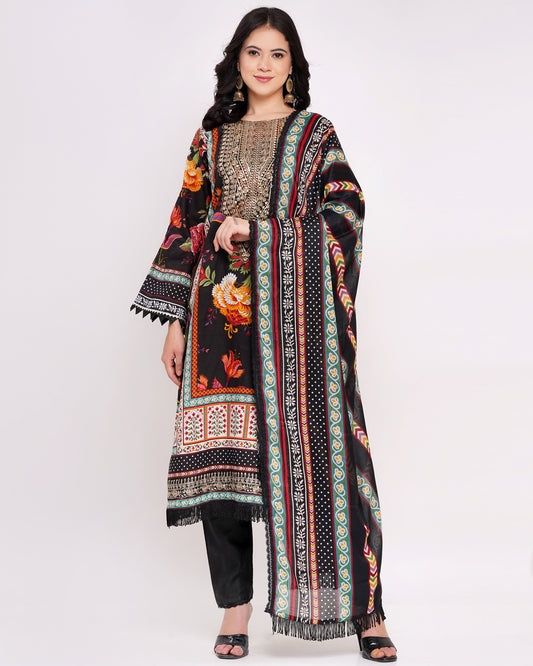 Black Lawn Cotton Pakistani Suit With Gold Embroidery #1824