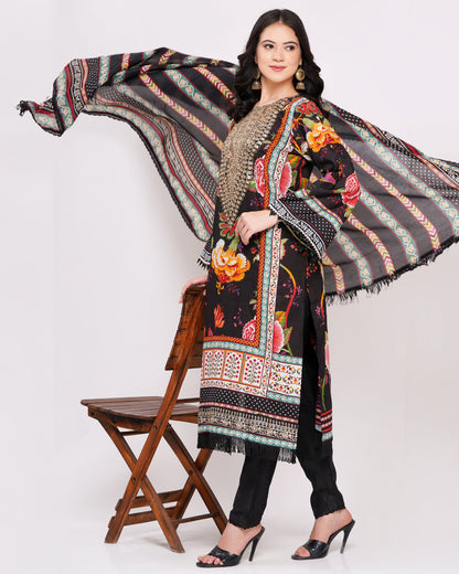Black Lawn Cotton Pakistani Suit With Gold Embroidery #1824