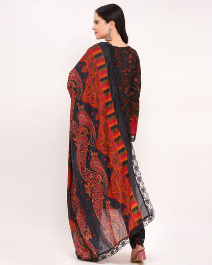 Black & Maroon Pakistani Lawn Cotton Suit Set #1833