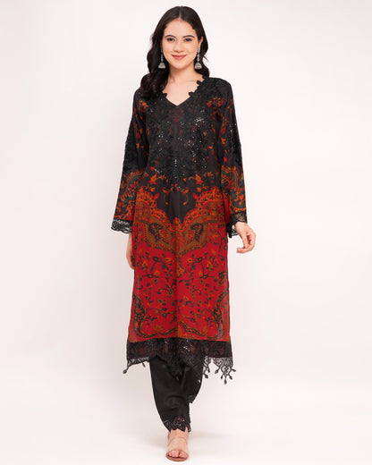Black & Maroon Pakistani Lawn Cotton Suit Set #1833