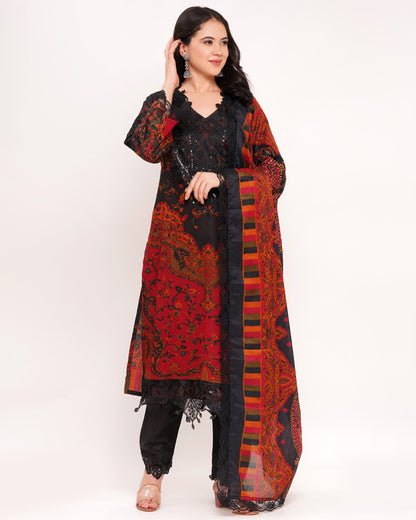 Black & Maroon Pakistani Lawn Cotton Suit Set #1833