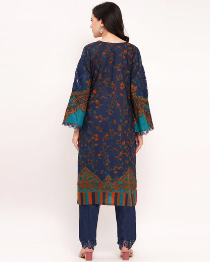 Teal & Navy Blue Pakistani Lawn Cotton Suit Set #1832