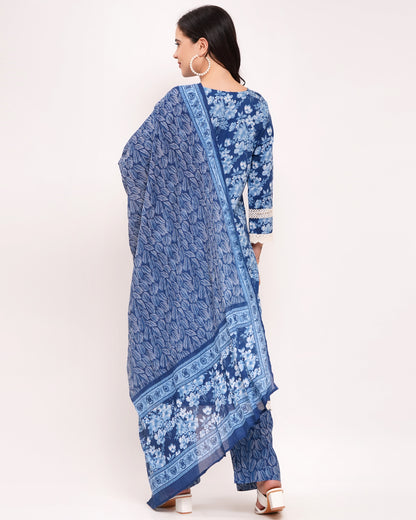 Blue Floral Printed Pure Cotton Suit Set (1840)