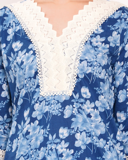 Blue Floral Printed Pure Cotton Suit Set (1840)