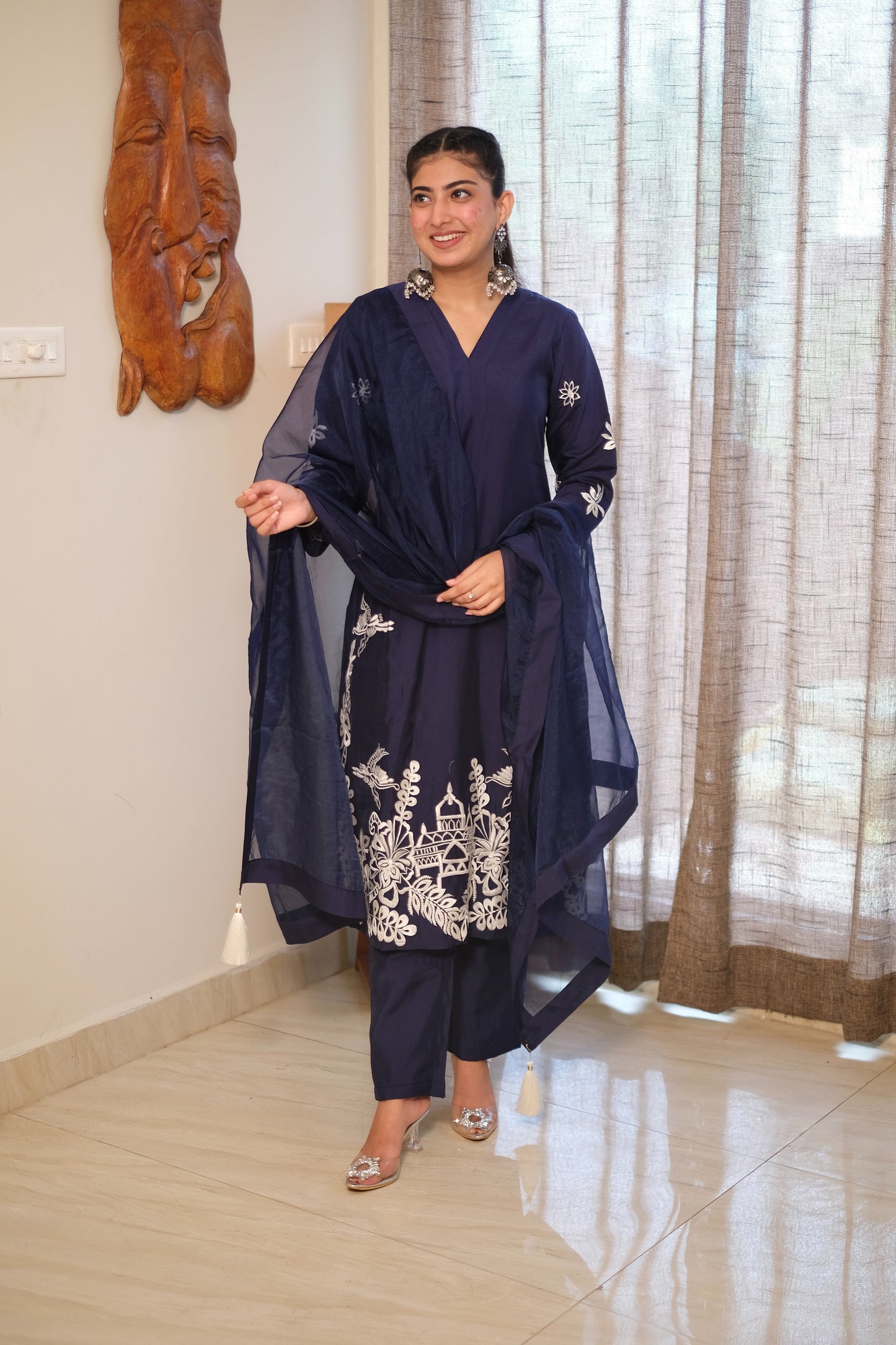 Blue Roman Silk Embroidered Suit Set #1443