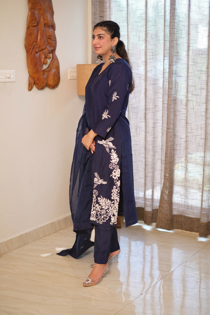 Blue Roman Silk Embroidered Suit Set #1443