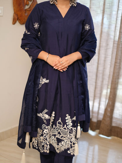Blue Roman Silk Embroidered Suit Set #1443