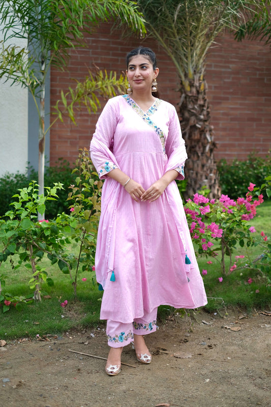 Lilac Dobby Cotton Anarkali Set #1481