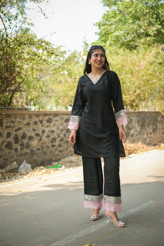 Black Roman Silk Co-Ord Set #1384