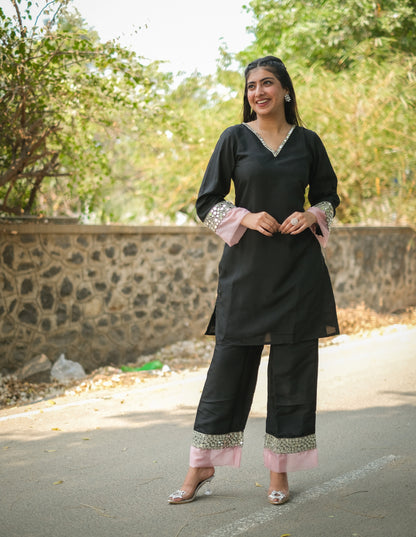 Black Roman Silk Co-Ord Set #1384