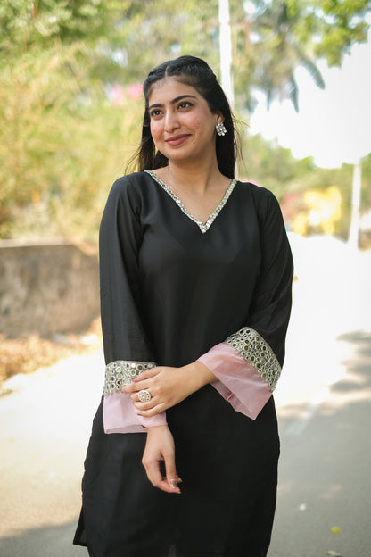 Black Roman Silk Co-Ord Set #1384