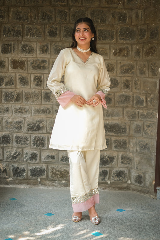 Off-White Roman Silk Co-Ord Set #1385
