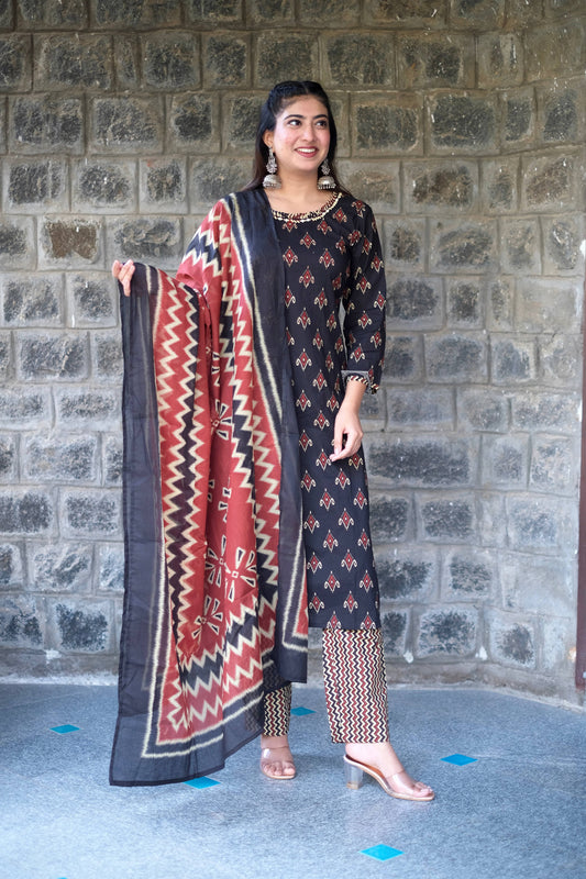 Black & Rust Pure Cotton suit set #1437