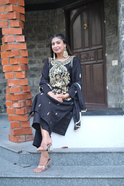 Black Pakistani Zari Work Suit Set #1432