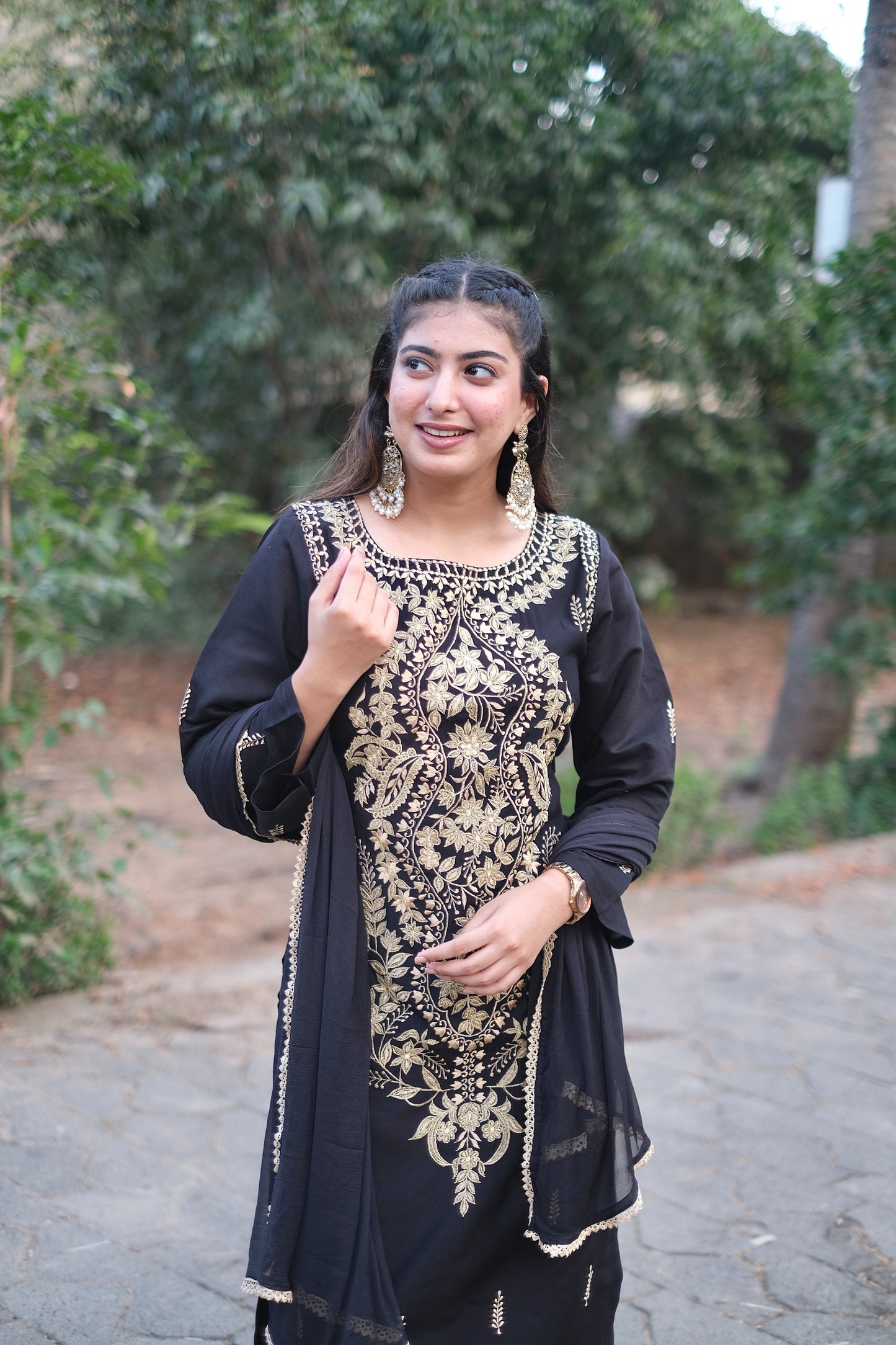 Black Pakistani Zari Work Suit Set #1432