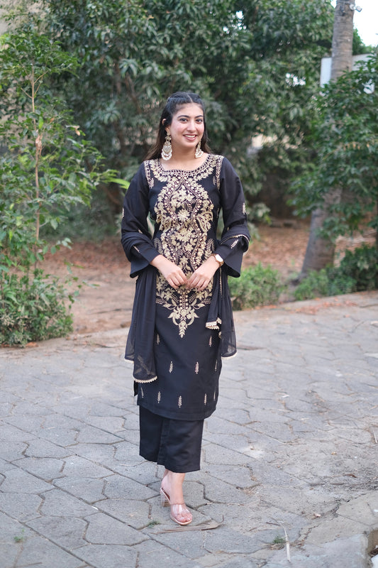 Black Pakistani Zari Work Suit Set