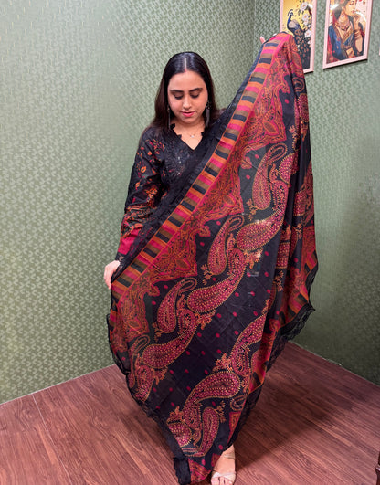 Black & Maroon Pakistani Lawn Cotton Suit Set #1833