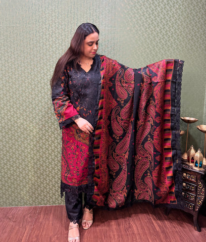 Black & Maroon Pakistani Lawn Cotton Suit Set #1833