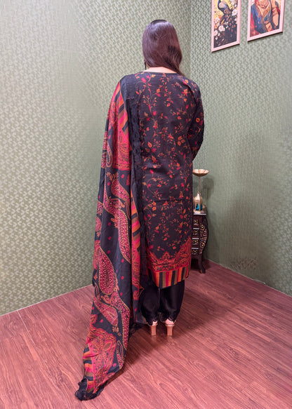 Black & Maroon Pakistani Lawn Cotton Suit Set #1833