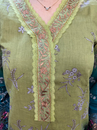 Green & Teal Ombre Pakistani Lawn Cotton Suit #1820