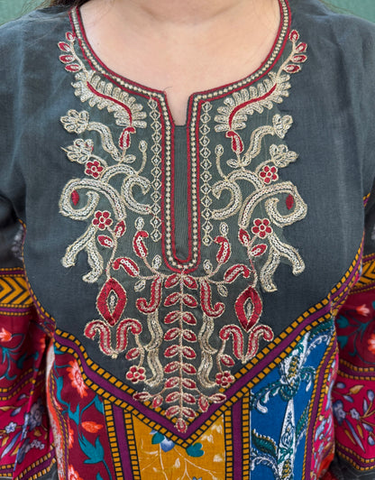 Teal & Maroon Lawn Cotton Pakistani Suit #1828