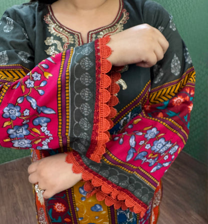 Teal & Maroon Lawn Cotton Pakistani Suit #1828