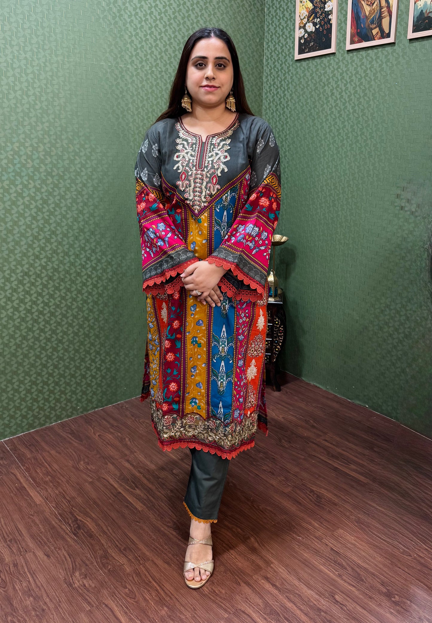Teal & Maroon Lawn Cotton Pakistani Suit #1828