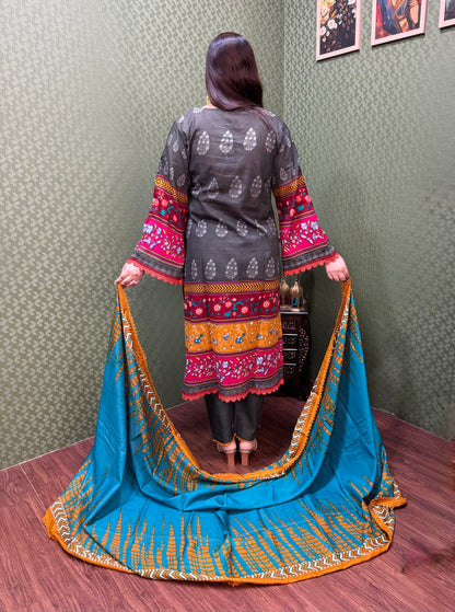 Teal & Maroon Lawn Cotton Pakistani Suit #1828