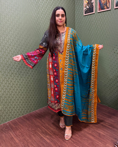 Teal & Maroon Lawn Cotton Pakistani Suit #1828