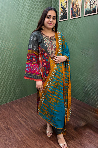 Teal & Maroon Lawn Cotton Pakistani Suit #1828