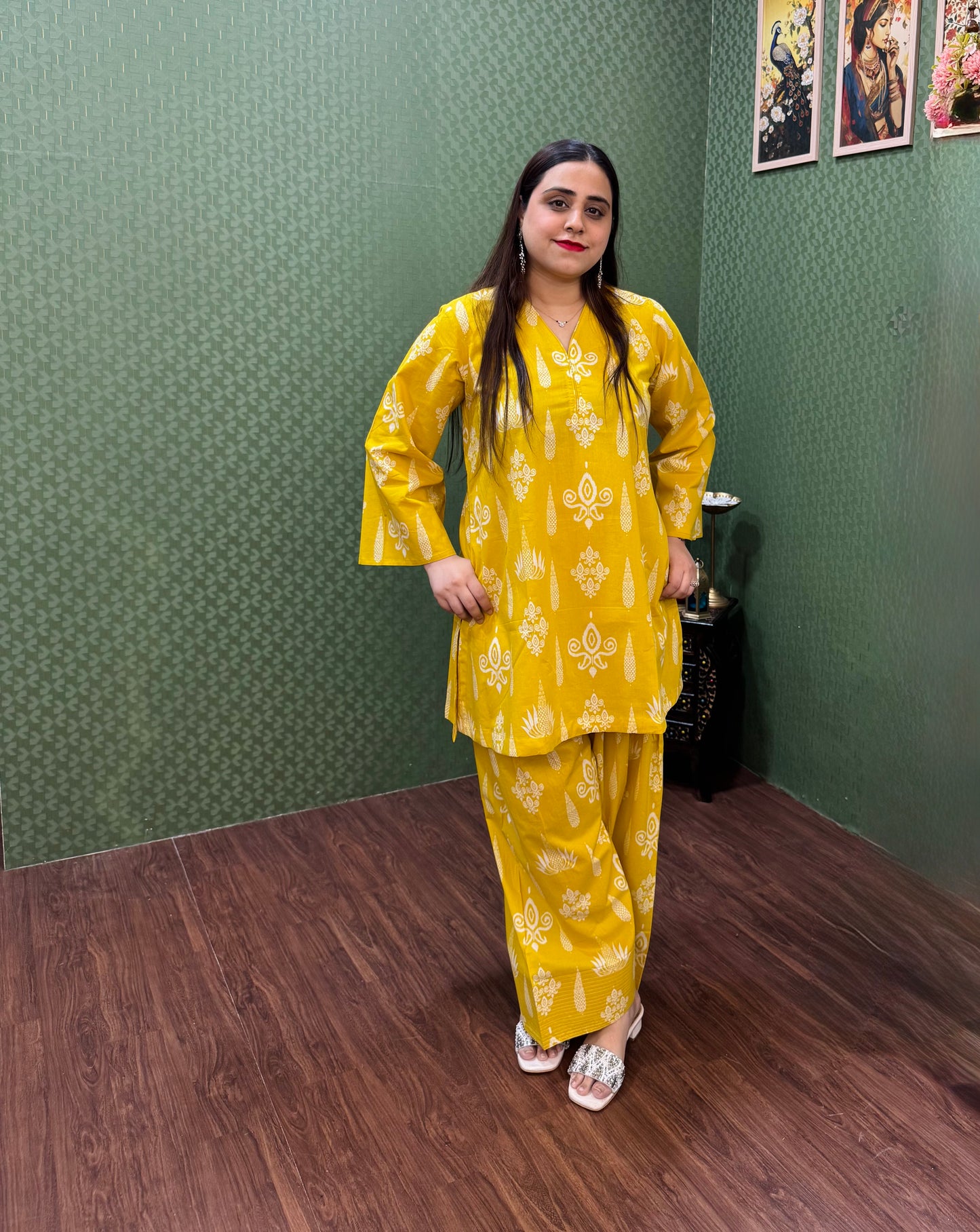 Sunny Yellow Pure Cotton A-Line Co-ord Set for Women #1818