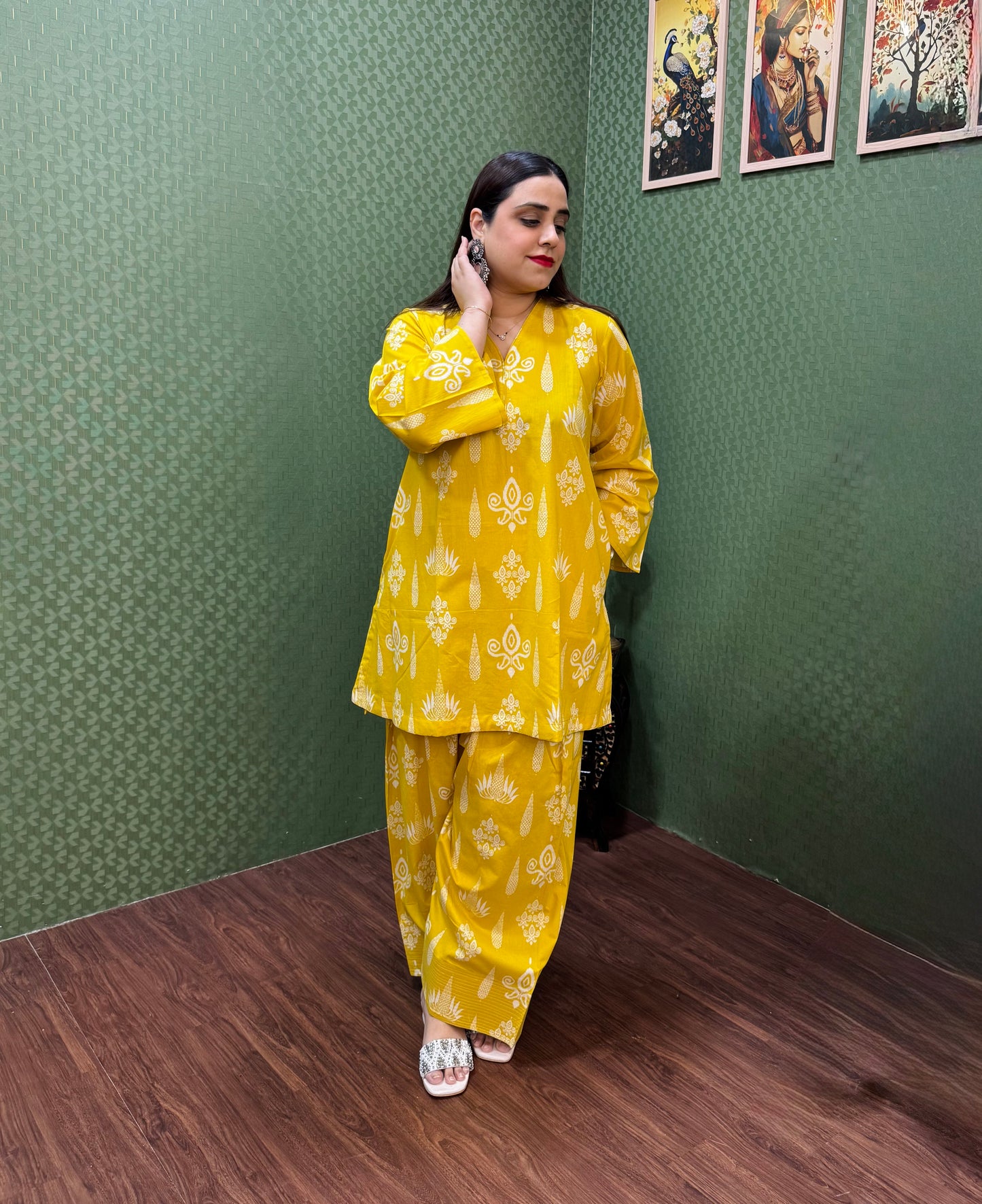 Sunny Yellow Pure Cotton A-Line Co-ord Set for Women #1818