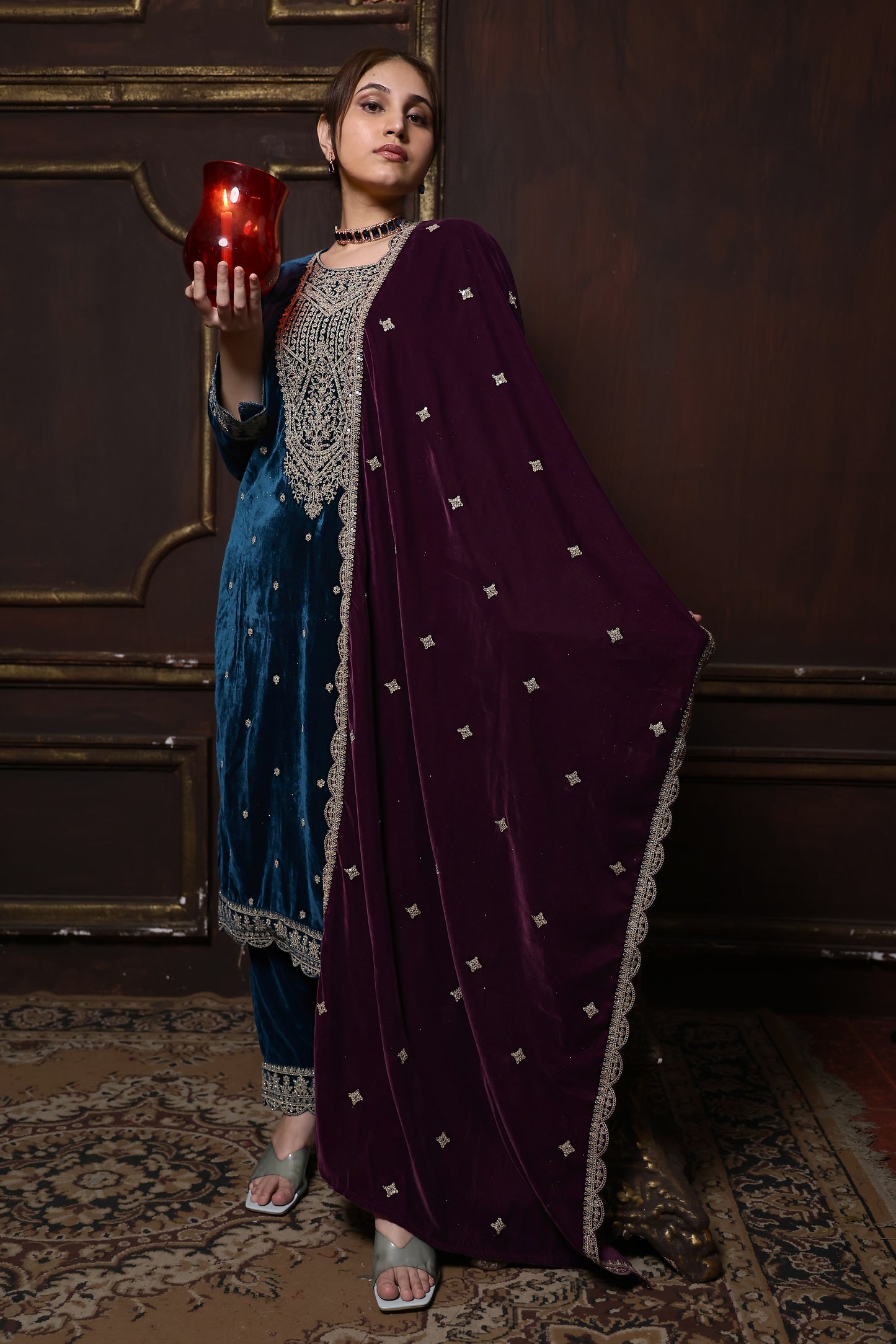 Royal Blue & Purple Designer Velvet Suit #1737