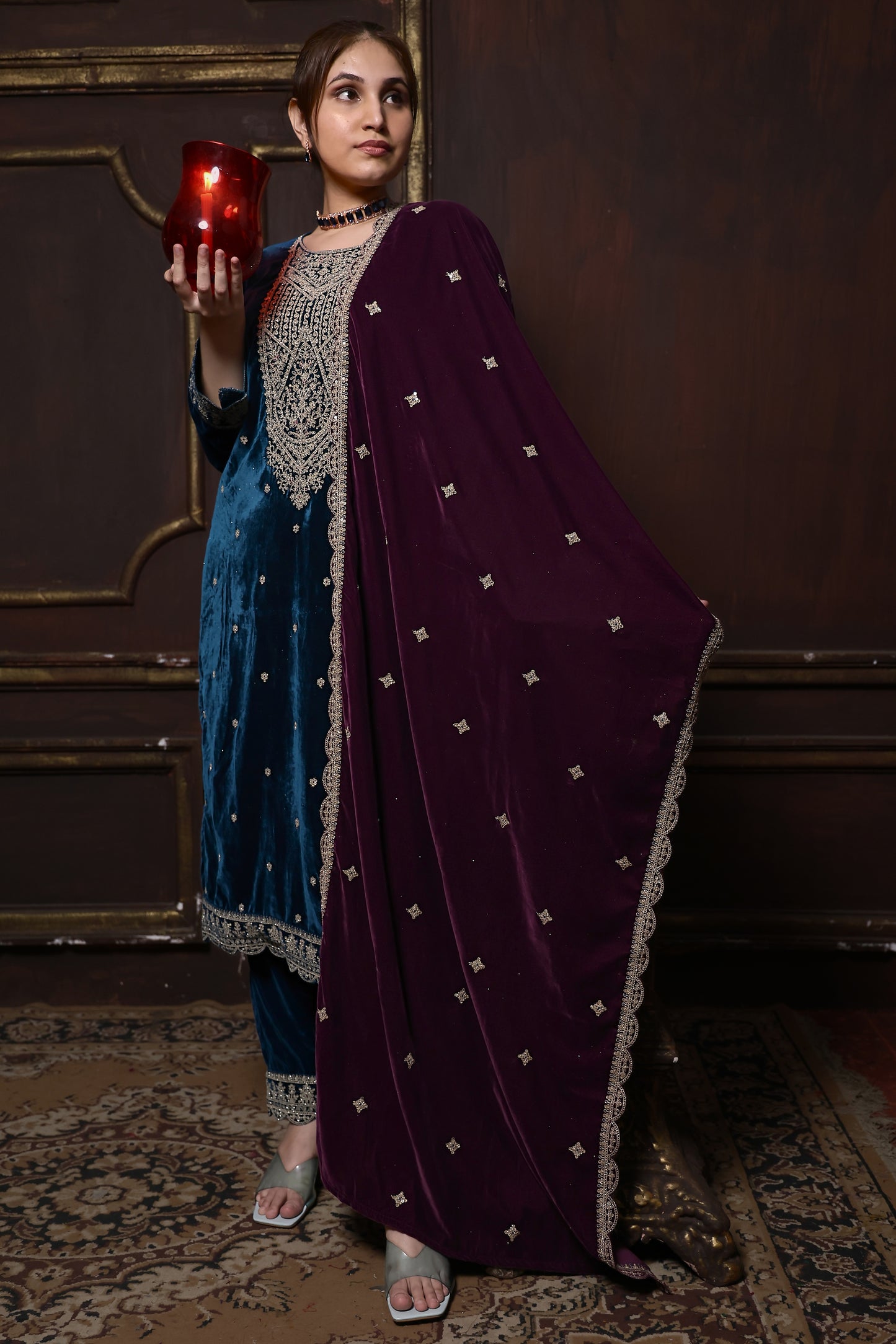 Royal Blue & Purple Designer Velvet Suit #1737