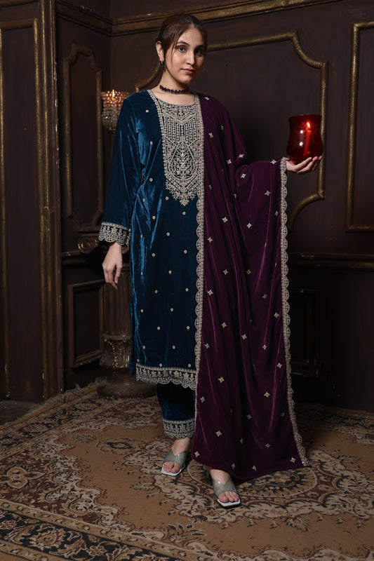 Royal Blue & Purple Designer Velvet Suit #1737
