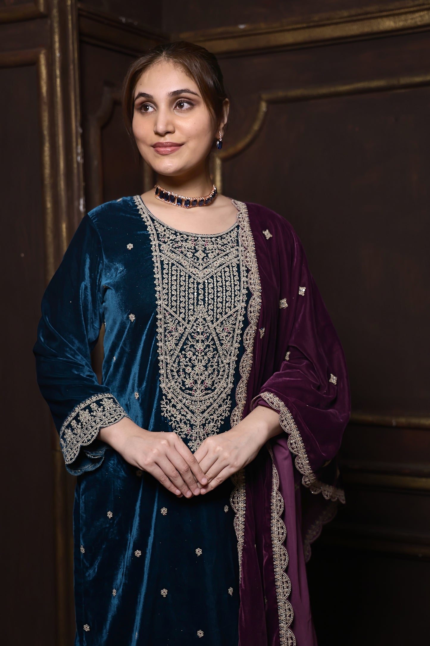 Royal Blue & Purple Designer Velvet Suit #1737