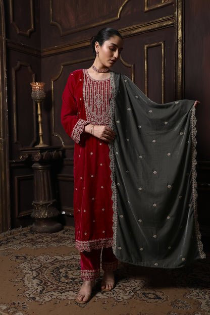 Pink & Grey Designer Velvet Suit #1733